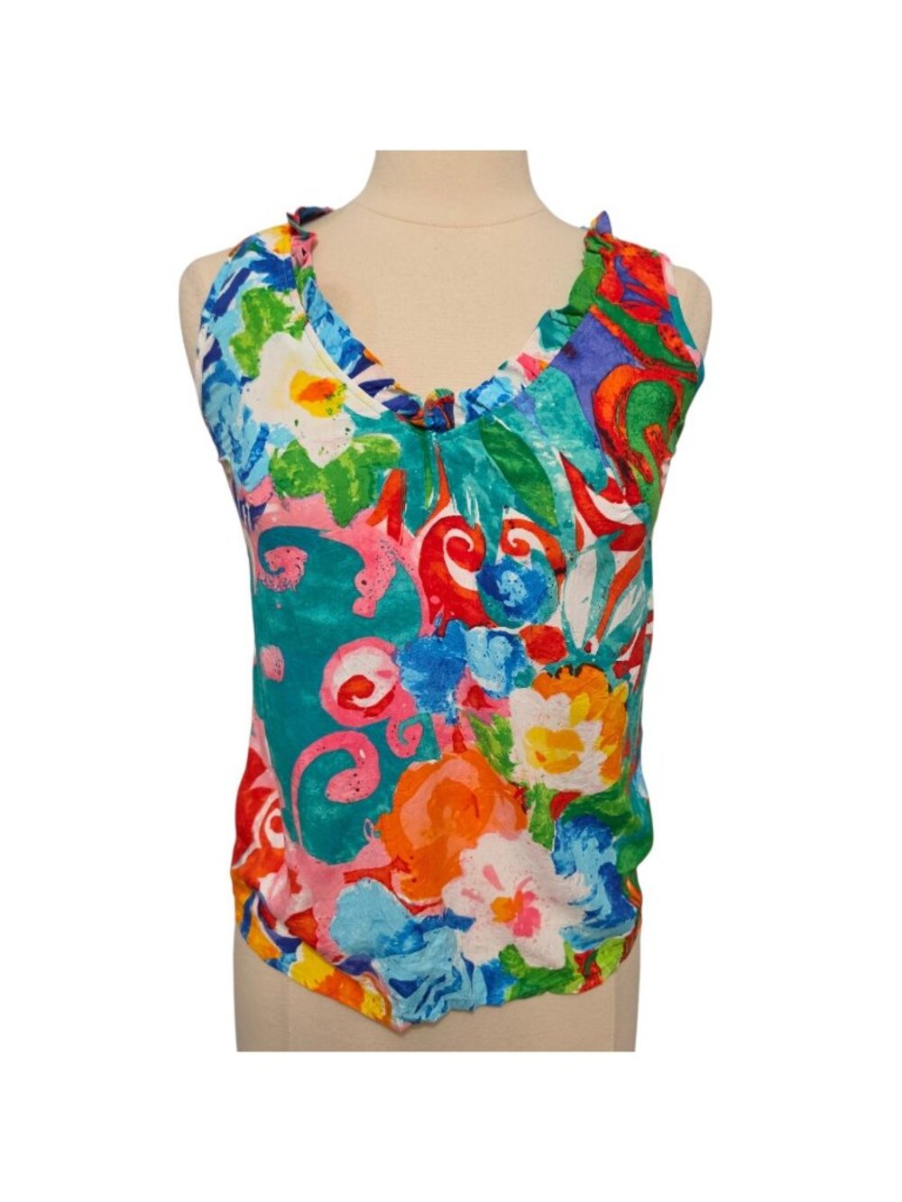 NWT Jams World Origami Flower Tank Top Womens XS Rayon Floral Hawaiian Art